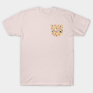 Pocket - Drops Watercolor Texture Yellow Pink T-Shirt